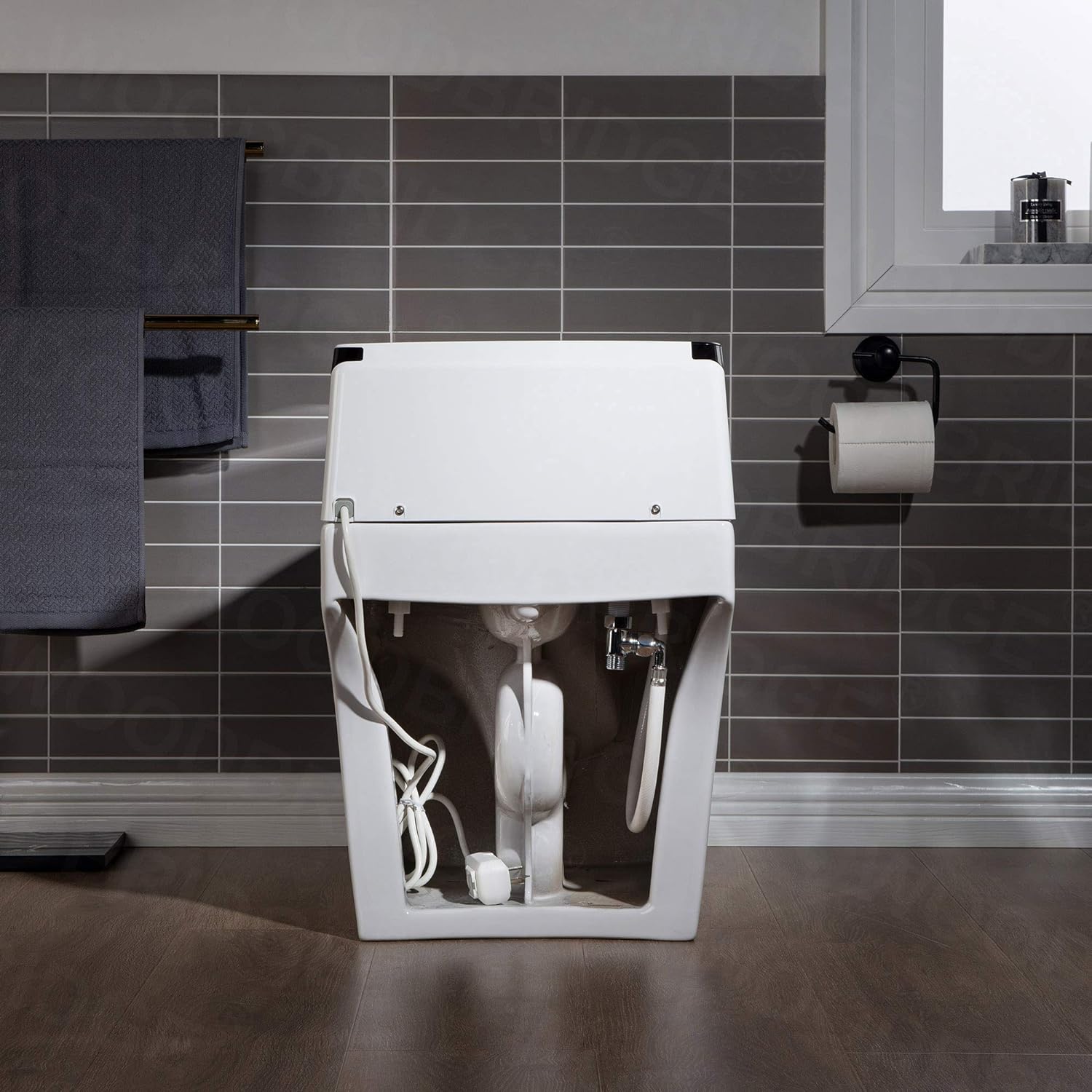 WOODBRIDGE B0960S Auto Flush, Auto Open & Auto Close, 1.28 GPF Single Flush Toilet with Intelligent Smart Seat and Wireless Remote Control, Chair Height