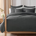Levtex Home Cross Stitch Reversible King/Cal King Quilt Set (106x92in) and 2 Pillow Shams (36x20in) - Stitch Texture - Charcoal - Cotton King Size Quilt Bedding Set - Lightweight Soft Pre-Washed