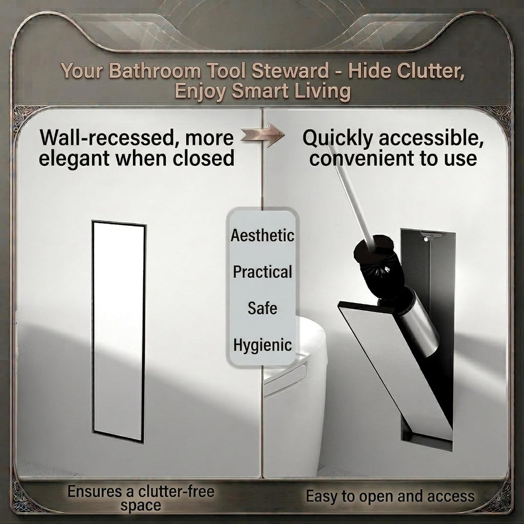 Stainless Steel Recessed Toilet Brush Holder - Invisible in-Wall Bathroom Niche Cabinet with Tileable Door, Enclosed Storage, Hygienic & Space-Saving (Matte Black ，45x12x12 cm)