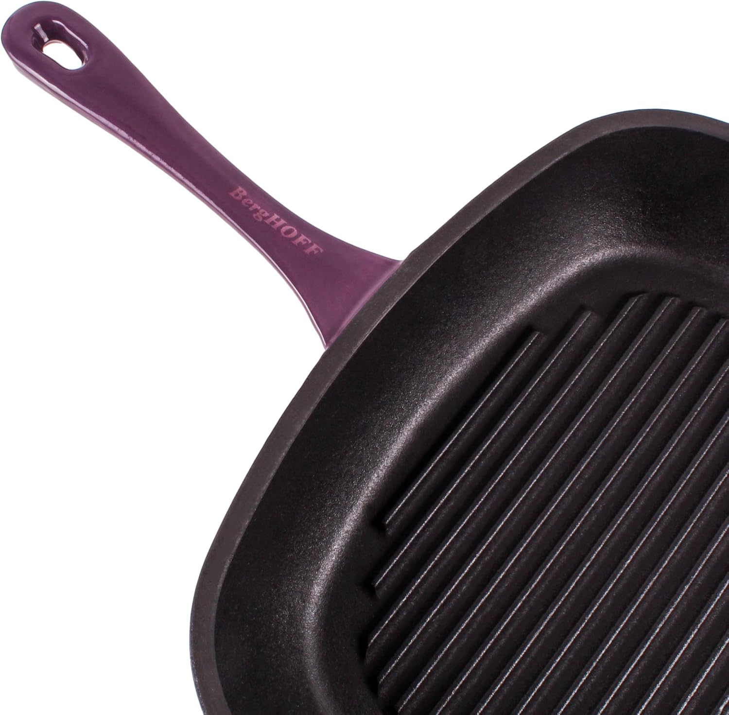 BergHOFF 3Pc Neo Enameled Cast Iron Cookware Set, 3qt. Dutch Oven, Matching Lid, Square Grill Pan 11 Inches, Oven Safe Up To 400°F, Purple