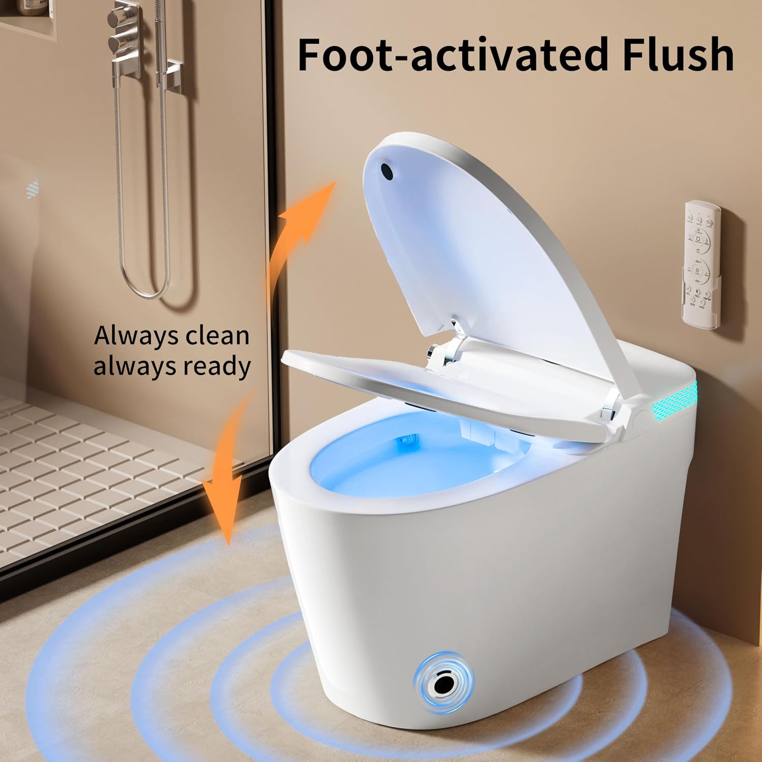 Vipbear Smart Toilet with Built-in Bidet, Bidet Toilet with Heated Seat, Multiple Cleaning Modes, One Piece Toilets with Child Mode, Dual Flush, Warm Water & Dryer, Self-Cleaning Nozzle, Manual Flip