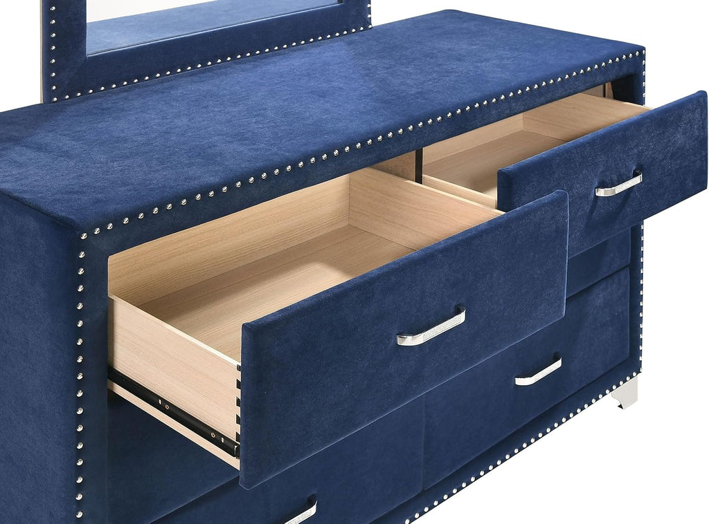Coaster Home Furnishings Melody Modern Classic 4-Piece Bedroom Set Velvet Upholstered California King Size Wingback Bed Frame 66-inch Headboard Pacific Blue 223371KW-S4