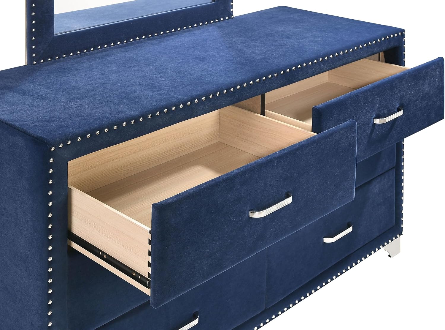 Coaster Home Furnishings Melody Modern Classic 4-Piece Bedroom Set Velvet Upholstered California King Size Wingback Bed Frame 66-inch Headboard Pacific Blue 223371KW-S4