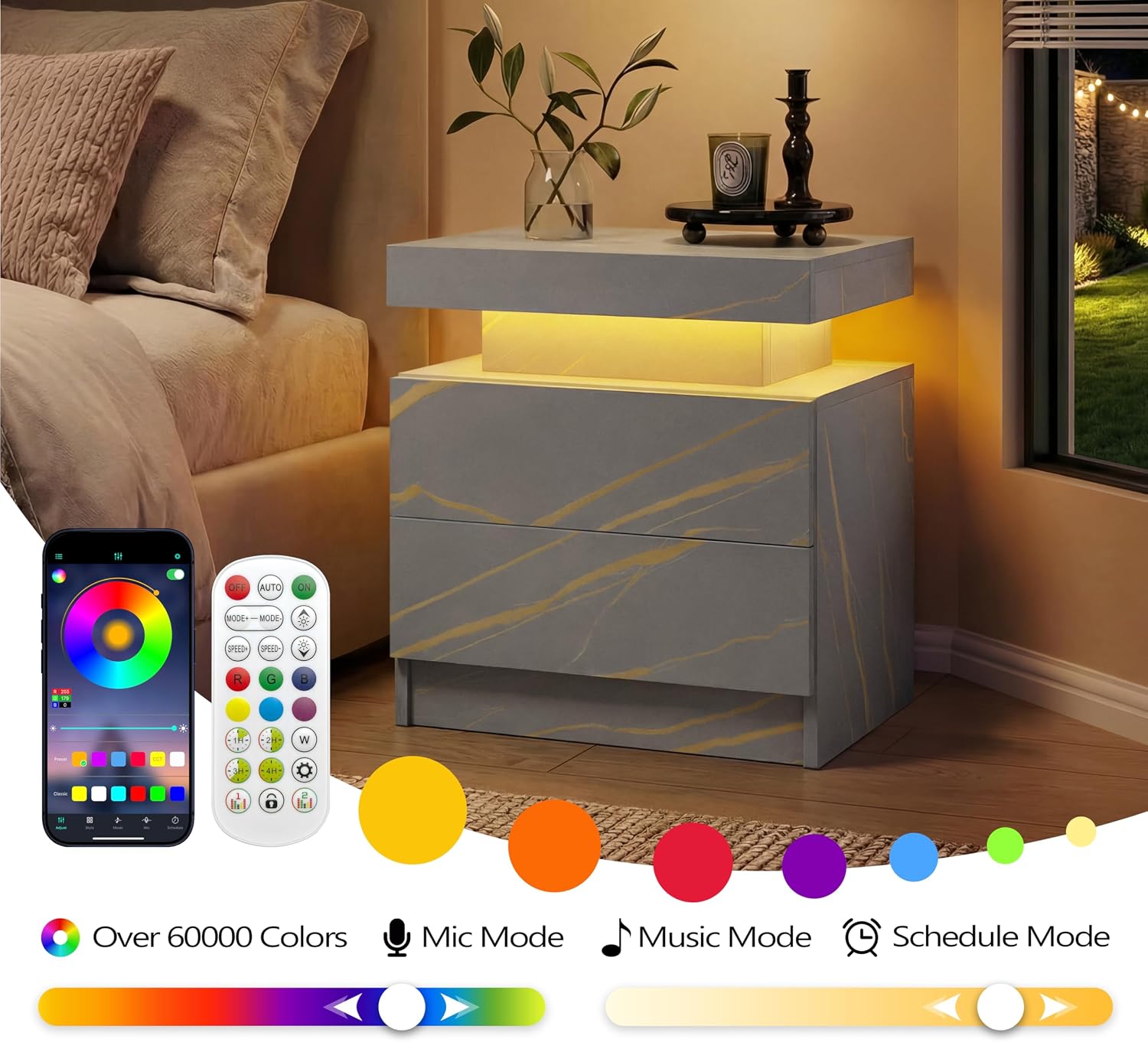 i-aplus Nightstand Set of 2 Modern Night Stands Set of 2 Bed Side Table with 2 Drawers End Tables for Bedroom, Living Room