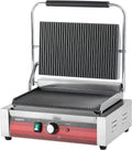 EGGKITPO Commercial Panini Press Grill with Grooved Plates Electric Sandwich Maker with Adjustable Temp Control 110V 1700W 14'×9.5' Ribbed Enamel Plates for Breakfast and Hamburger in Home Kitchen