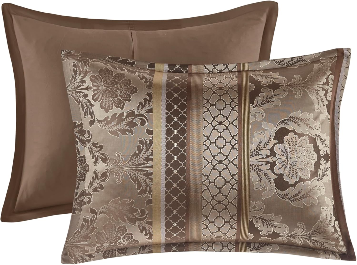 Madison Park Cozy Comforter Set - Luxurious Jaquard Traditional Damask Design, All Season Down Alternative Bedding with Matching Shams, Decorative Pillow Bellagio Brown/Gold Cal King(104'x92') 7 Piece