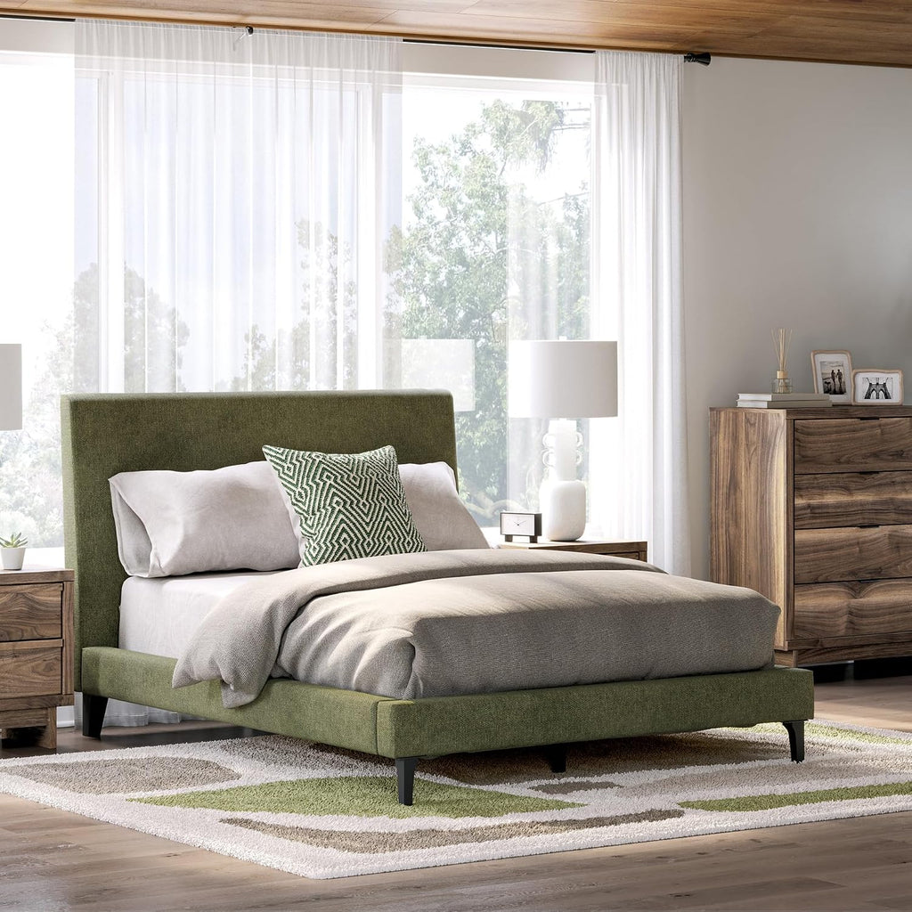 Signature Design by Ashley Darcalli Casual Full Upholstered Platform Bed with Roll Slats, No Foundation or Box Spring Needed, Green