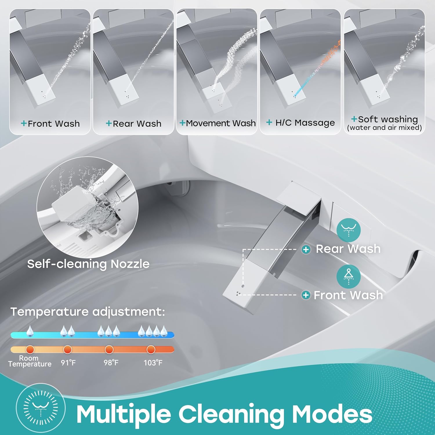 HOROW T38 Artistic Smart Toilet, Bidet Toilet with Powerful Flush, Auto Open/Close Lid, Instant Warm Water, Elongated Heated Seat, Dryer, Night Light, Deodorization