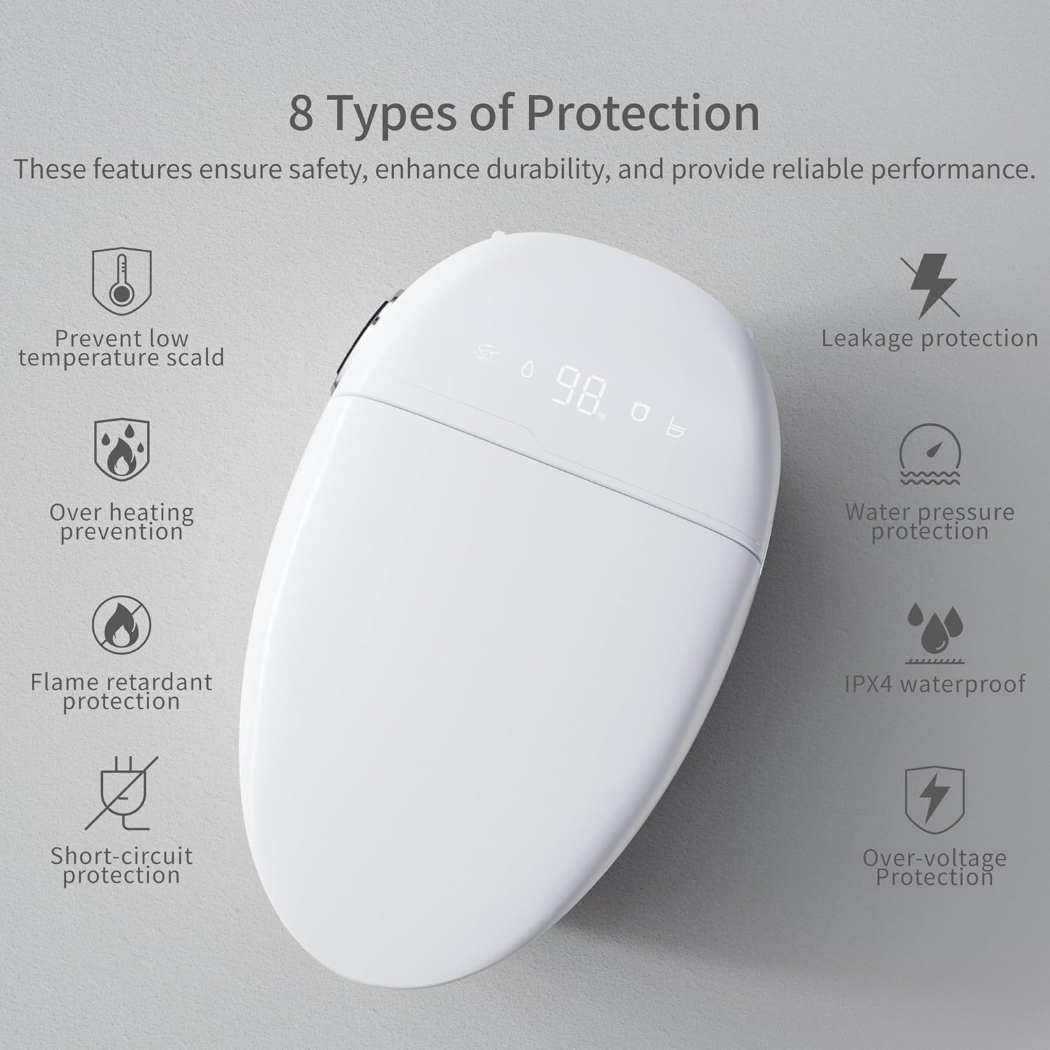 Smart Toilet, Auto Open/Close, Auto Flushing Bidet Toilet, Warm Water Sprayer and Dryer, Heated Seat, Elongated Egg Shape Tankless Toilet, 12'' Rough-in