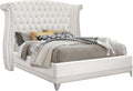Coaster Home Furnishings - Barzini - Wood - Upholstered Platform Bed with Wingback Headboard, Button Tufting, Crystal-Like Accents, and Tapered Legs - Bedroom - Eastern King Size - White - 300843KE