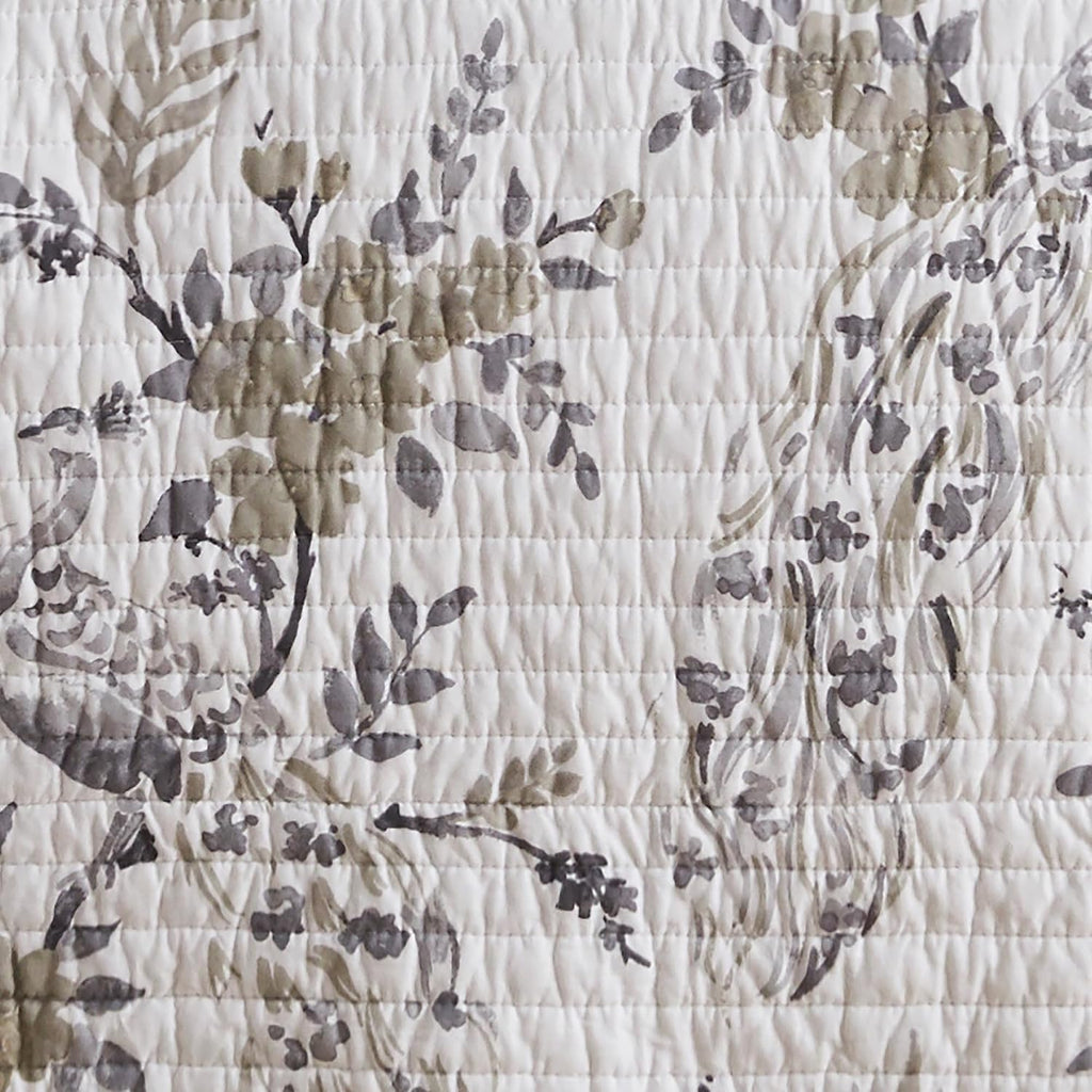 Levtex Home Pisa Reversible King Bedspread Set (120x106in) with 2 Pillow Shams (36x20in) - Floral Peacock - Grey, Taupe - Cotton King Size Bedspread Set - Soft, Pre-Washed