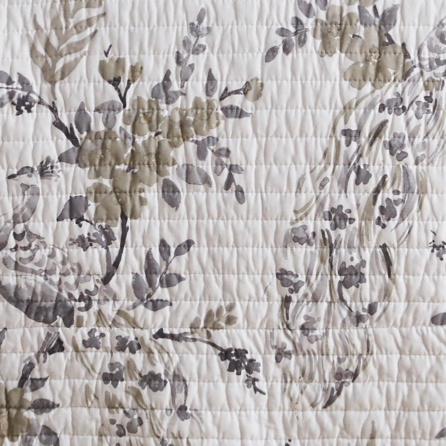 Levtex Home Pisa Reversible Twin Bedspread Set (80x106in) with 1 Pillow Sham (26x20in) - Floral Peacock - Grey, Taupe - 100% Cotton Twin Size Bedspread Set - Lightweight, Soft, Pre-Washed