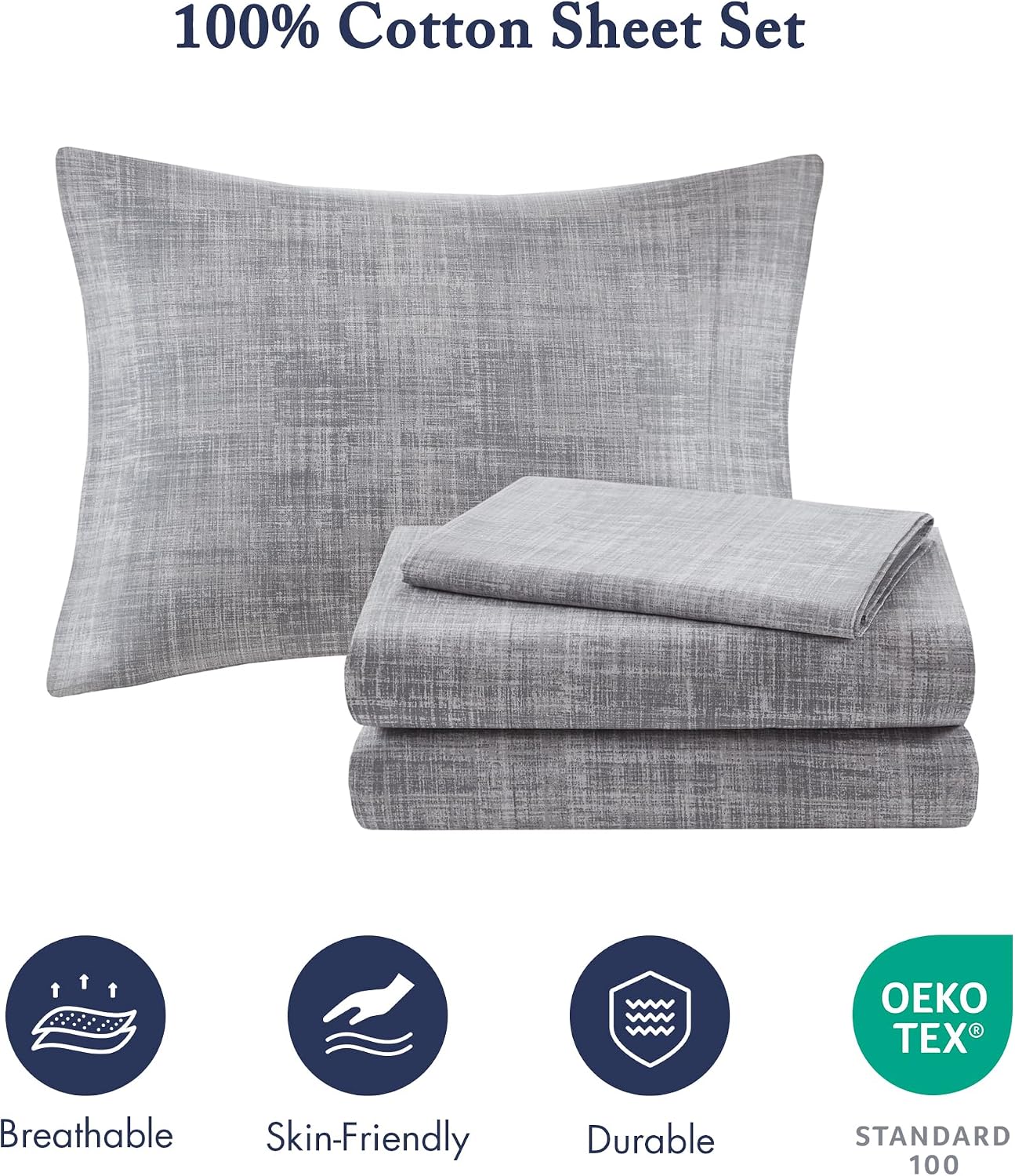 Madison Park Essentials Queen Comforter Set, Bed in a Bag, Watercolor Print Coastal Comforter & Chambray Cotton Sheet Set, All Season Bedding Set, Saben, Navy Queen (90 in x 90 in) 9 Piece