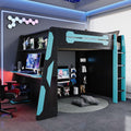 Bellemave Gaming Loft Bed with Desk and Lights, Full Loft Bed with Storage Shelves and Work Station, Wood Loft Bed Frame for Kids, Boys, Girls, Teens, No Spring Box Needed & Dedicated Style, Blue