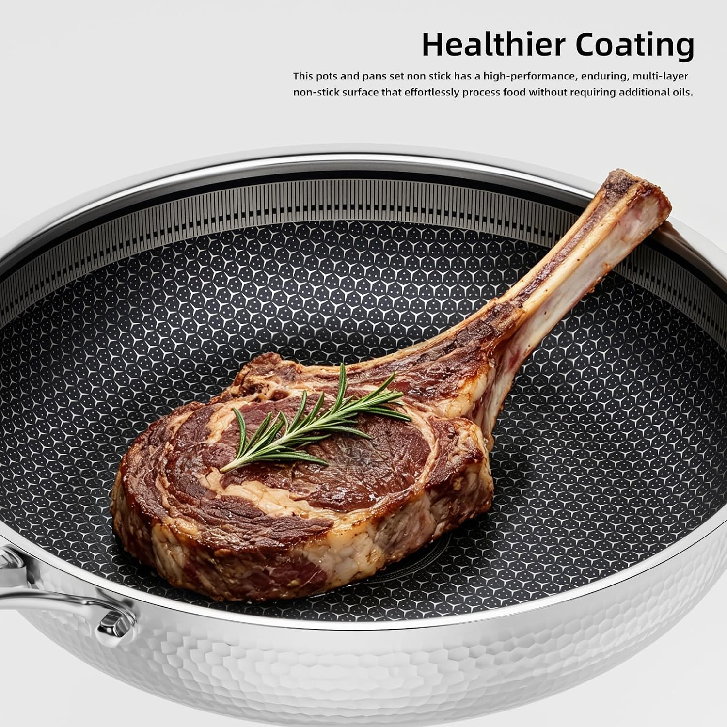 Stainless Steel Nonstick Pots and Pans Set (7 Pcs), PFOA Free, Induction Compatible, Fast & Even Heat, Dishwasher & Oven Safe (500F), 8/10/12' Fry Pans, Saucepan, Stock Pot for Home Cooking