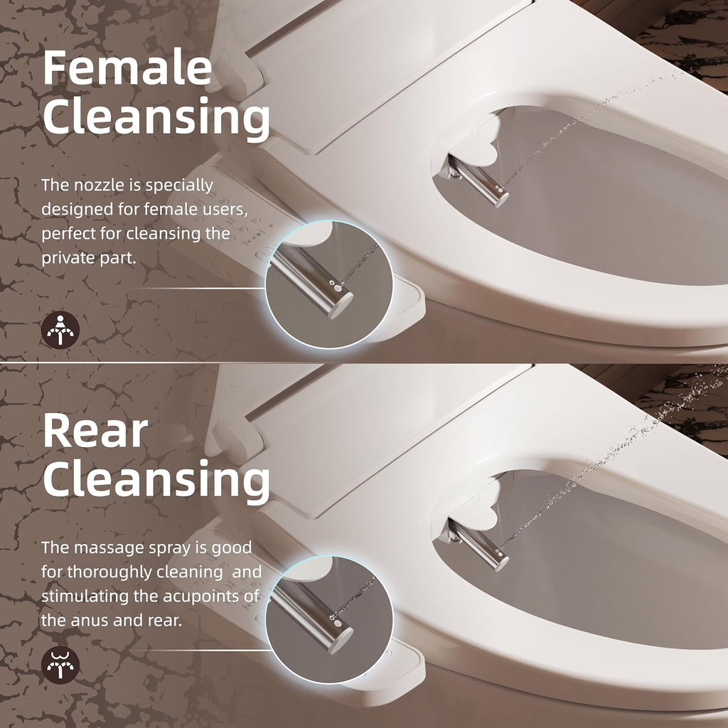 BRAVAT® Electronic Smart Bidet Toilet Seat – Heated Seat, Instant Warm Water, Stainless Steel Nozzle, Cleansing Rinse, Warm Air Dryer, Night Light, Easy Install, Elongated, White