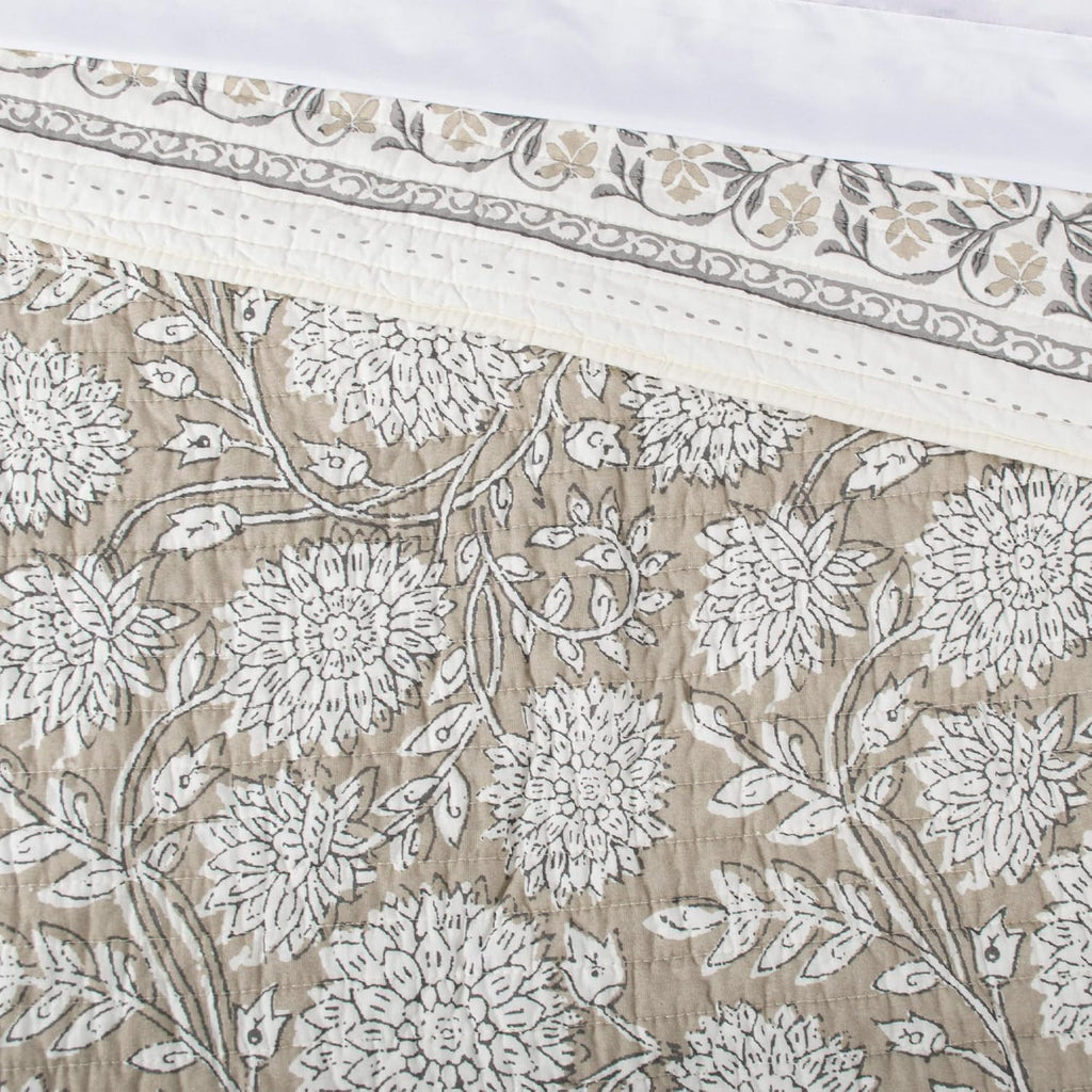 Levtex Home – Adare Taupe Bedspread Set – Twin Bedspread (80x106in.) and 1 Standard Sham (20x26in.) – Floral Botanical Design – Taupe and White – Reversible – Cotton