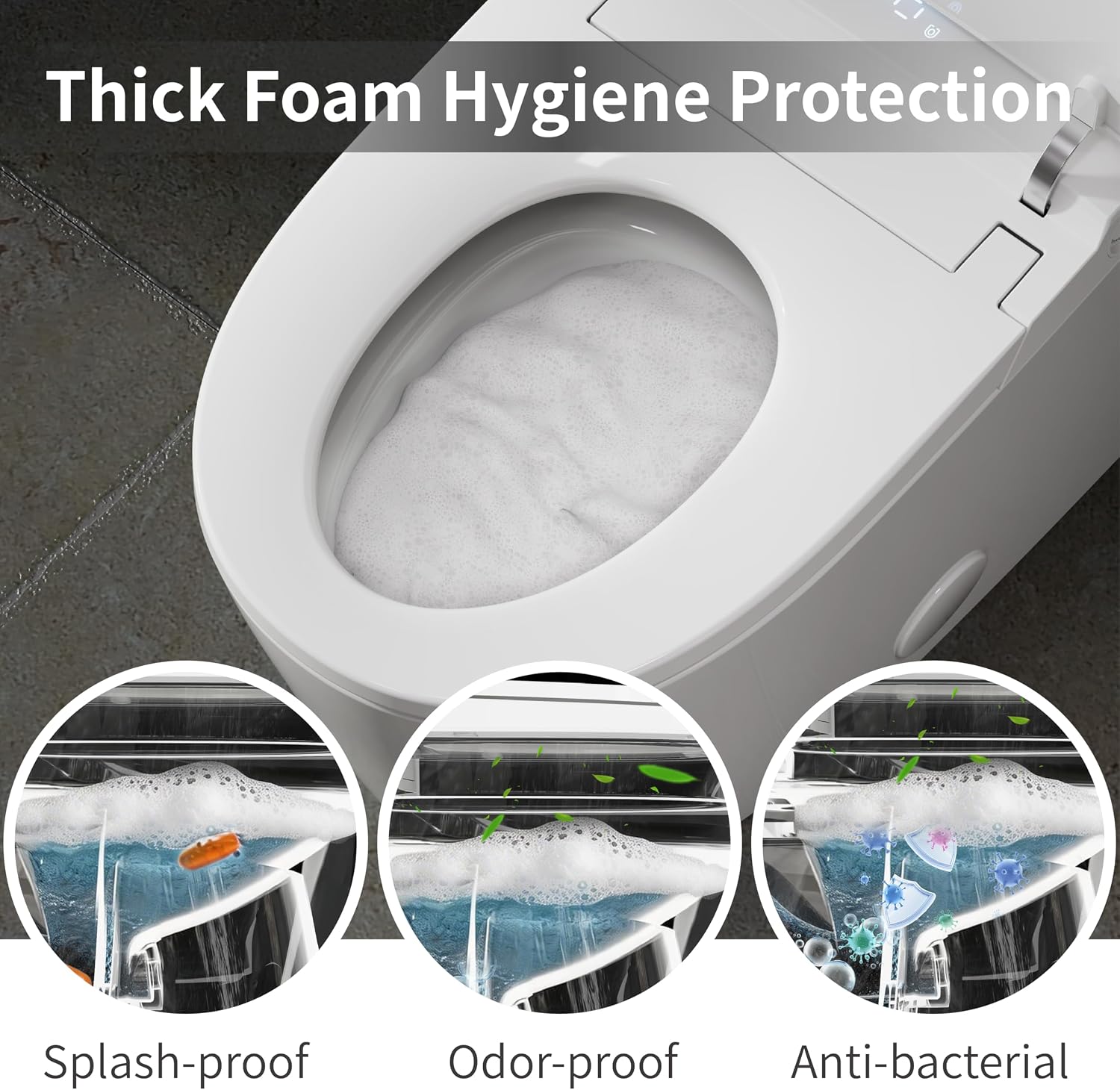 Luxury Smart Toilet, Bidet Toilet with Foam Dispenser, Auto Open/Close, MAP 1000g Powerful Auto-Flush, Warm Water/Dryer, ADA Chair Height Elongated Heated Seat, Deodorization