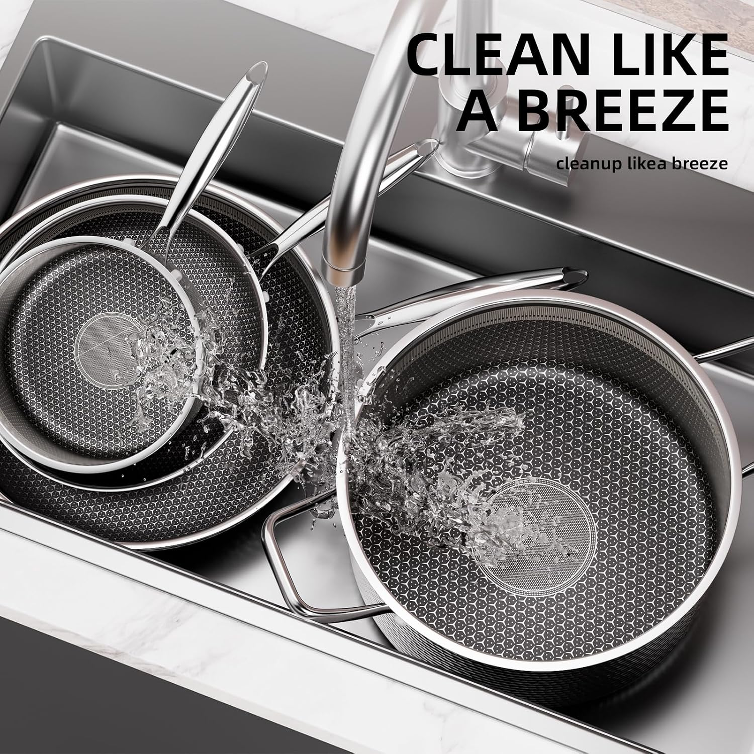 Stainless Steel Nonstick Pots and Pans Set (7 Pcs), PFOA Free, Induction Compatible, Fast & Even Heat, Dishwasher & Oven Safe (500F), 8/10/12' Fry Pans, Saucepan, Stock Pot for Home Cooking