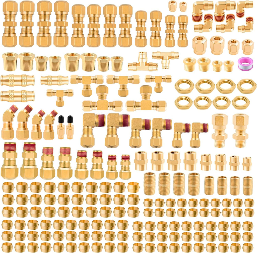 251Pcs DOT Air Line Fittings Push Lock Air Fittings & Brass Air Nylon Tube Compression Fittings Kits,1/4' 1/8' 3/8' 1/2' NPT Push To Connect Fittings Quick Connect Air Hose Fittings Assortment