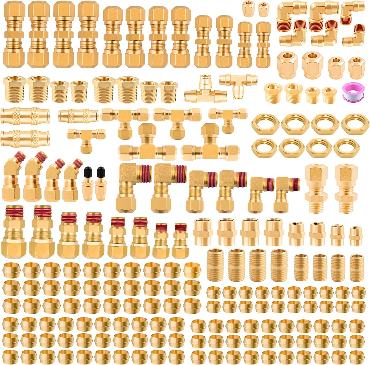 251Pcs DOT Air Line Fittings Push Lock Air Fittings & Brass Air Nylon Tube Compression Fittings Kits,1/4' 1/8' 3/8' 1/2' NPT Push To Connect Fittings Quick Connect Air Hose Fittings Assortment