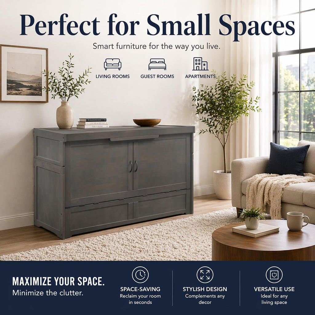 NIGHT & DAY Furniture Murphy Cube Cabinet Bed (Stonewash, Queen)