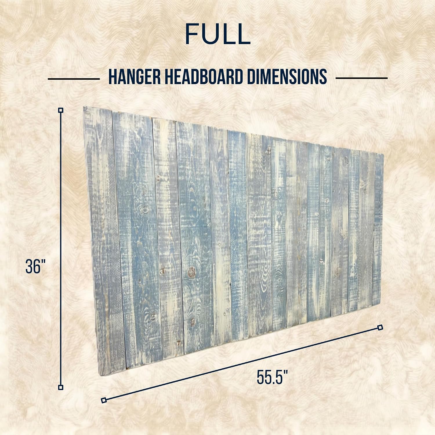 Barn Walls Full Wood Headboard - Blue Powderwash Farmhouse Design - Wall Mounted Floating Headboard for Full Bed - Handcrafted Solid Wood - Easy No-Drill Installation