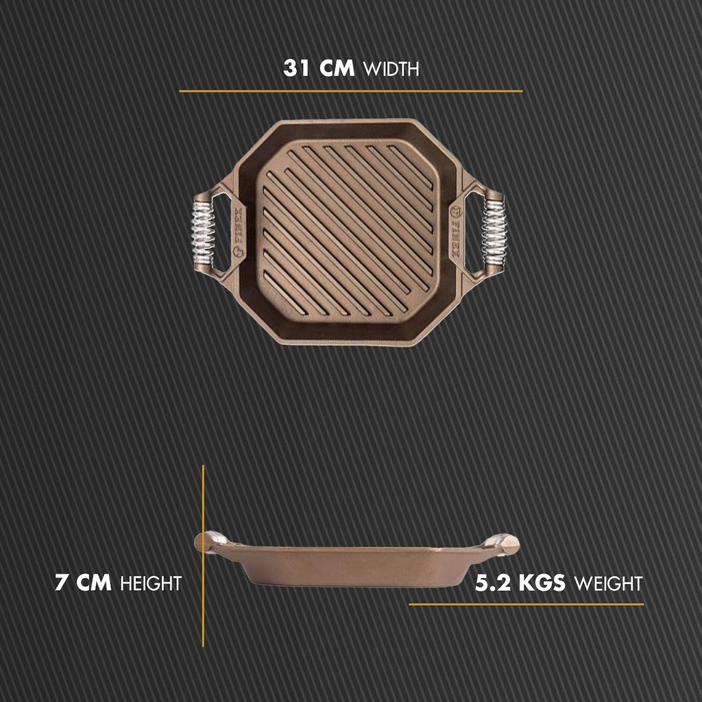 FINEX 12' Cast Iron Grill Pan, Modern Heirloom, Handcrafted in The USA, Pre-Seasoned with Organic Flaxseed Oil