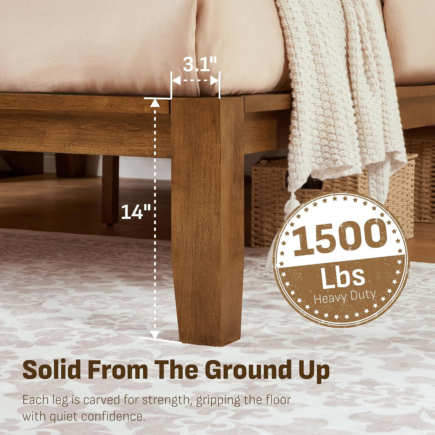 Softa Mikor Queen Japanese Joinery Bed Frame with Headboard, Solid Rubberwood Platform Bed, 1500 Lbs Heavy Duty, SGS Certified, 15Min No-Tool Setup, Storage Shelf, USB-A/C Port, No Box Spring Needed