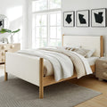Modway Maven King Size Bed Frame in Feather Oak with Upholstered Boucle Headboard and Footboard – Wood King Platform Bed Frame – No Box Spring Needed