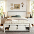 JXQTLINGMU Farmhouse Queen Size Bed Frame with 47' Tall Headboard, Wood Queen Bed Frame with Storage Cabinet, Solid Wood Slats Support, Noiseless, No Box Spring Needed (Antique White)