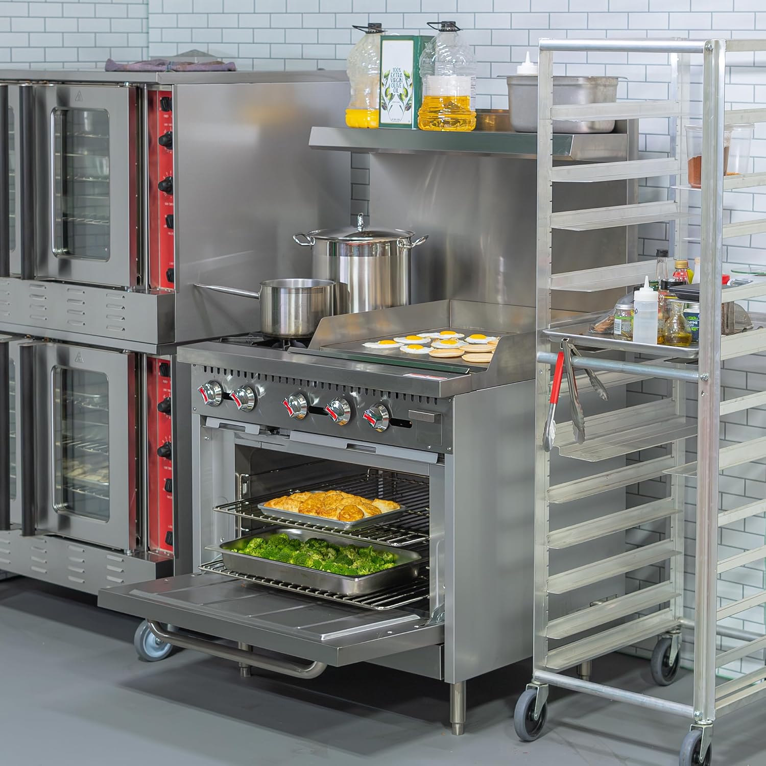 Kratos 36' Wide Commercial Gas Range with 24' Griddle, 2 Burners, and Full Size Oven, Stainless Steel Range for Restaurants, 130,000 BTU, Liquid Propane (29Y-047-LP)