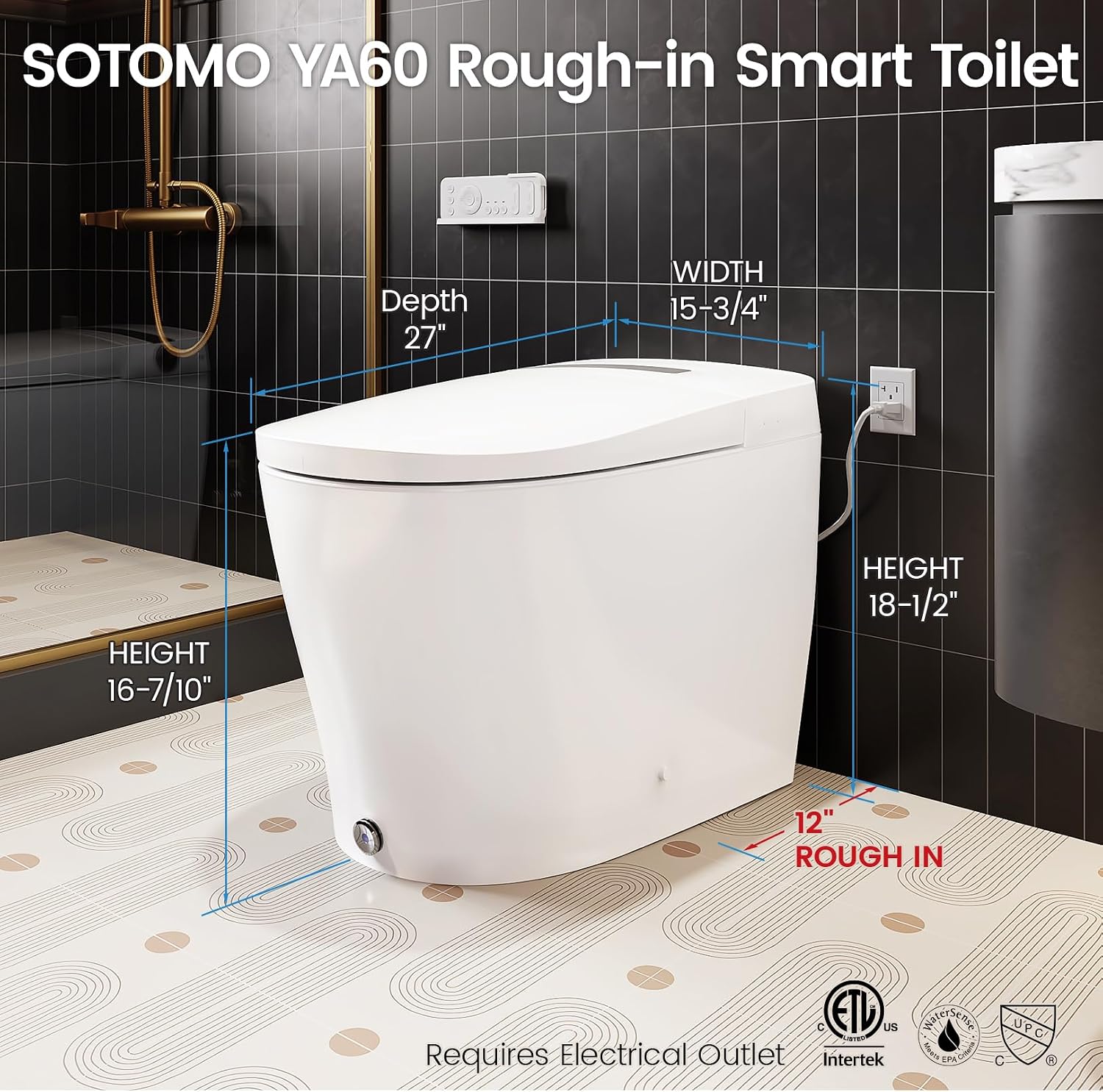 Smart Toilet with Built-in Bidet, One-Piece Bidet Toilet for Bathrooms, YA60 Bidet Toilet with Auto Flush, Kick Flush, Heated Seat, Warm Water and Dryer, Night Light, and Blackout Flush