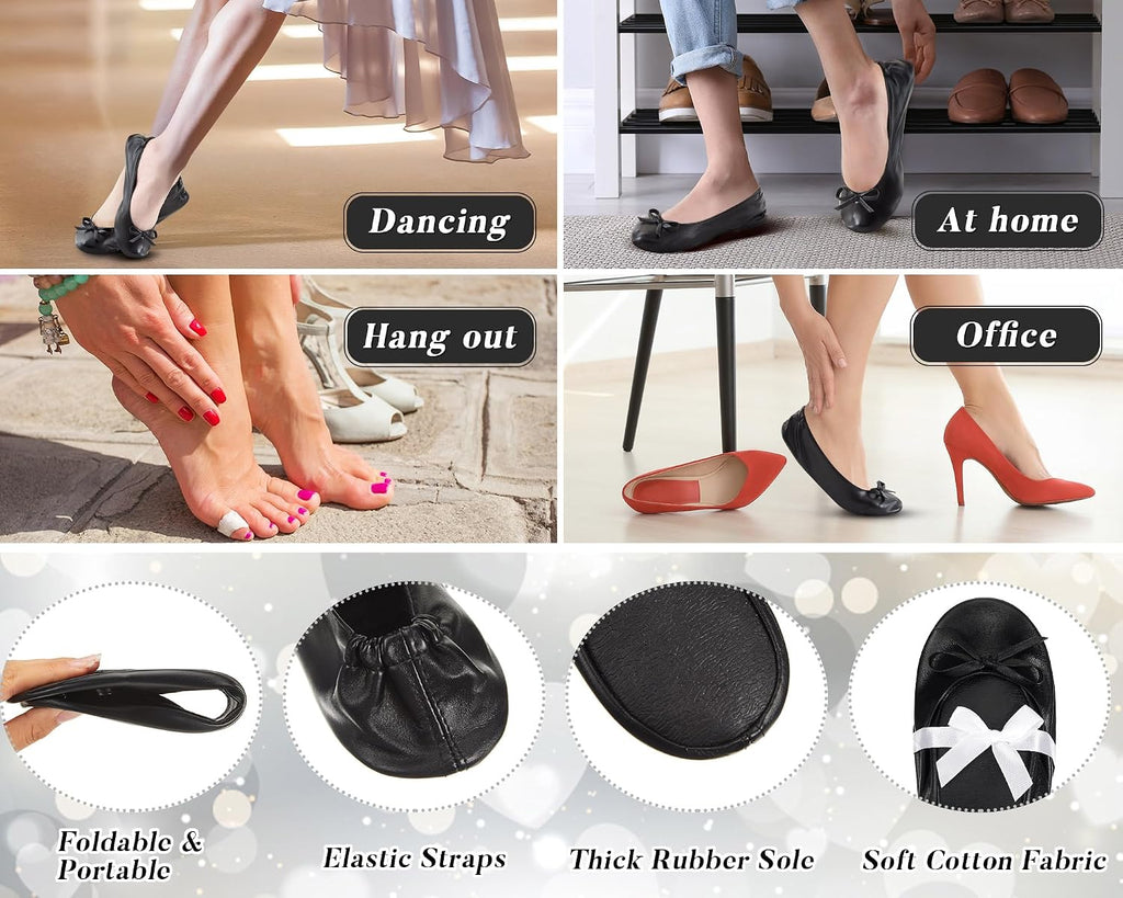 Jecery Foldable Ballet Flat for Wedding Guests Bulk Women Ballerina Dancing Slippers Party Sign Portable Travel Purse Shoes for Bridesmaid Flats Women Wedding Slippers Gift