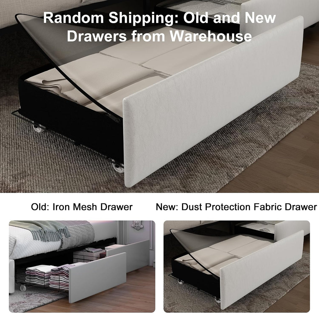 GEGOFORU King Led Bed Frame with 4 Storage Drawers, Bed Frame with Led Lights, No Box Spring Needed, 900 lbs Capacity, Easy Assembly, PU White