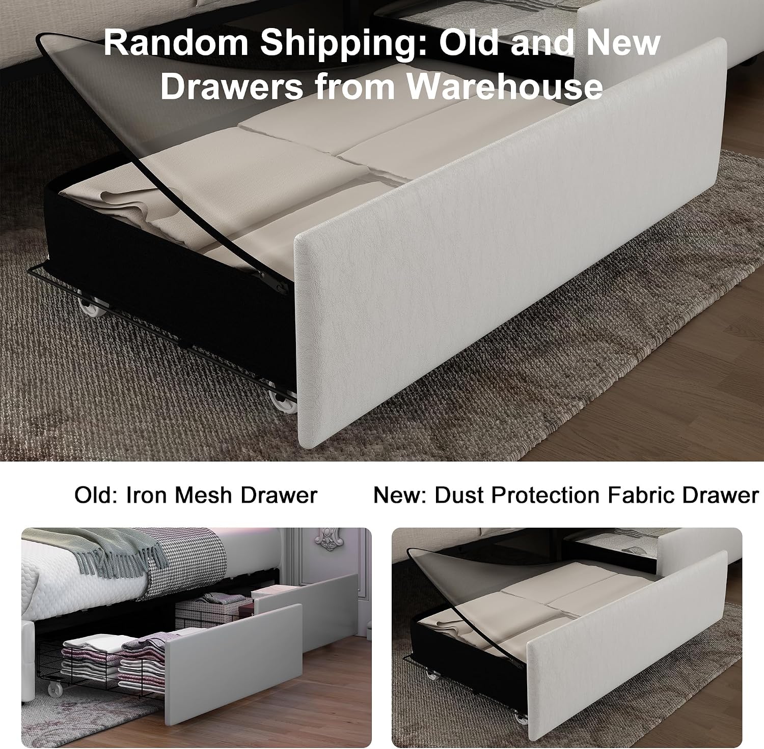 GEGOFORU King Led Bed Frame with 4 Storage Drawers, Bed Frame with Led Lights, No Box Spring Needed, 900 lbs Capacity, Easy Assembly, PU White