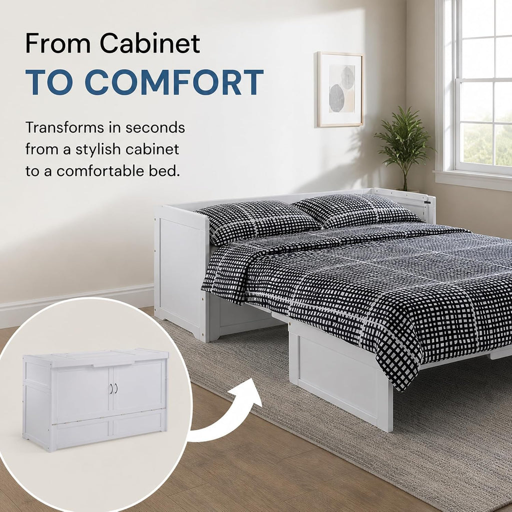 NIGHT & DAY Furniture Murphy Cube Cabinet Bed (White, Queen)