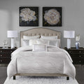 Madison Park Signature Glam Cozy Comforter Set - All Season Bedding Combo Filled Insert and Removable Duvet Cover, Shams, Decorative Pillows, Metallic White Queen(92'x96') 9 Piece