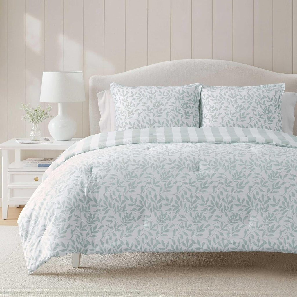 Martha Stewart - King Comforter Set, 100% Naturally Soft & Breathable Cotton Bedding, Lightweight for Year Round Comfort, 3 Piece Bed Set with Matching Pillowcases (Copper Vines Blue)
