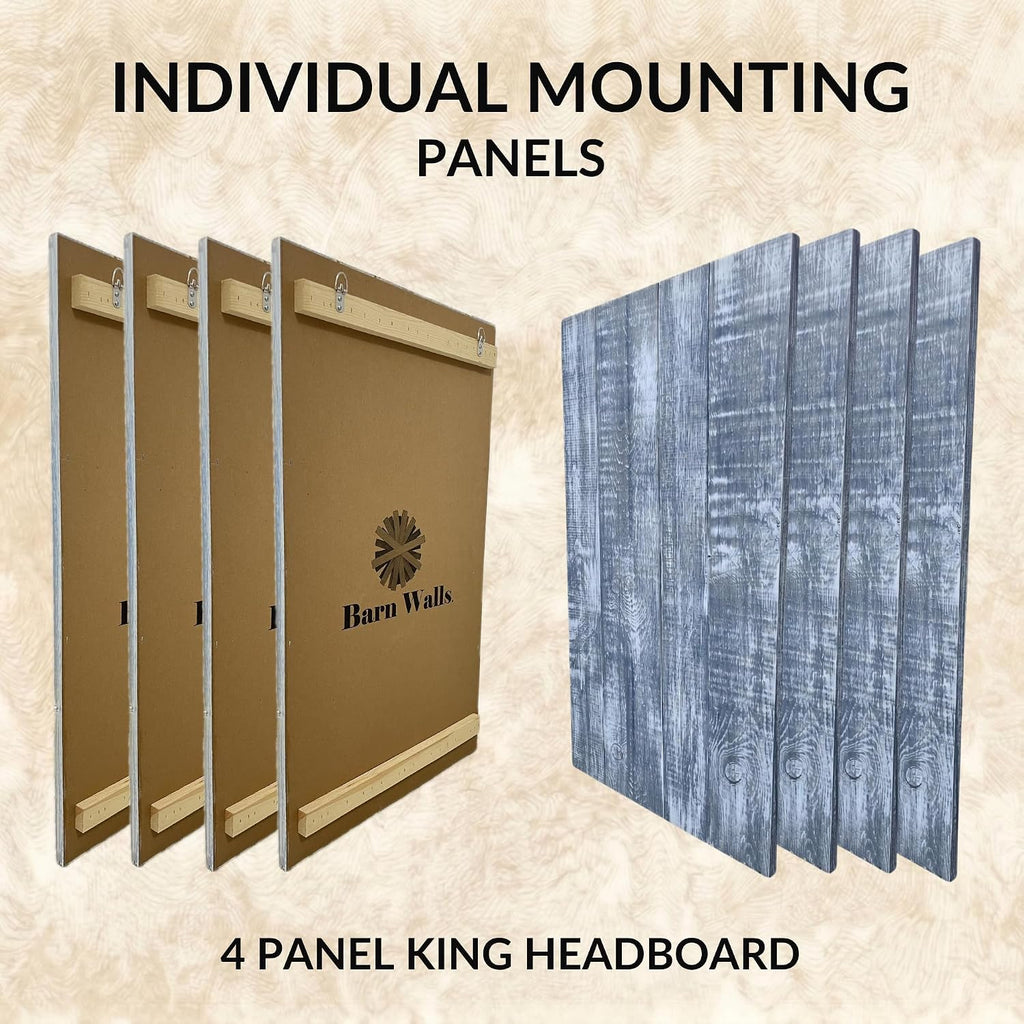 Barn Walls - Wall Mounted Floating King Size Bed Headboard - Handcrafted Solid Wood Construction - Easy No-Drill Installation - Contemporary Coastal Design - Elegant Blue Stonewash Finish, King Size