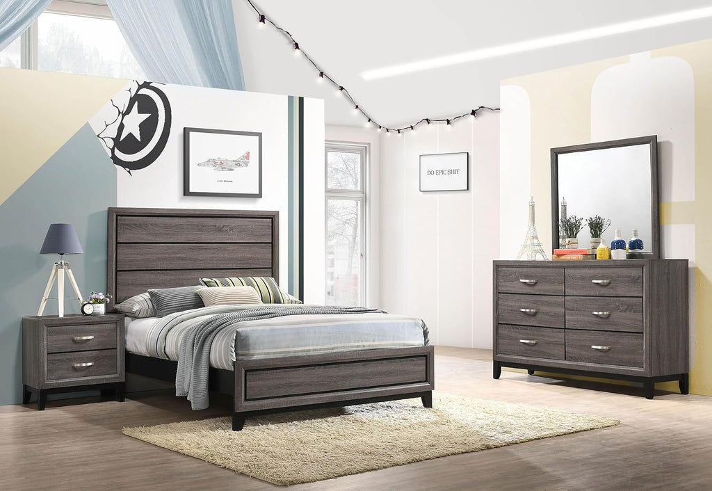 Coaster Home Furnishings - Watson - Wood - 4-Piece Bedroom Set with Panel Headboard and Groove Details - Bedroom - Full Size - Gray Oak - 212421F-S4