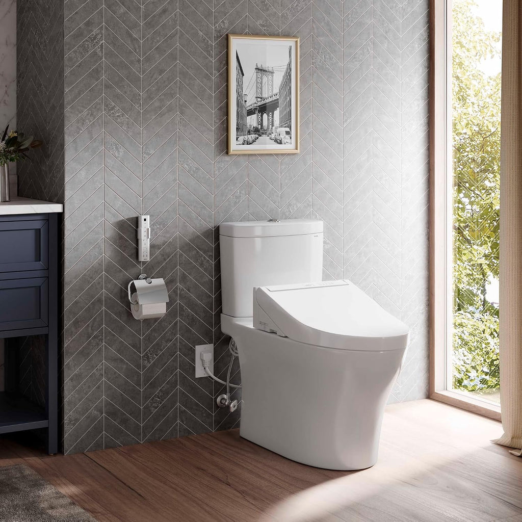 TOTO® WASHLET®+ Aquia® IV Two-Piece Elongated Universal Height Dual Flush 1.28 and 0.9 GPF Toilet and WASHLET C5 Bidet Seat, Cotton White - MW4463084CEMFGN#01