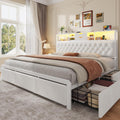 BTHFST King Size Bed Frame with 4 Storage Drawers and Headboard, Velvet Upholstered King Platform Bed with LED Lights & Charging Station, No Noise, No Box Spring Needed, Easy Assembly, Beige