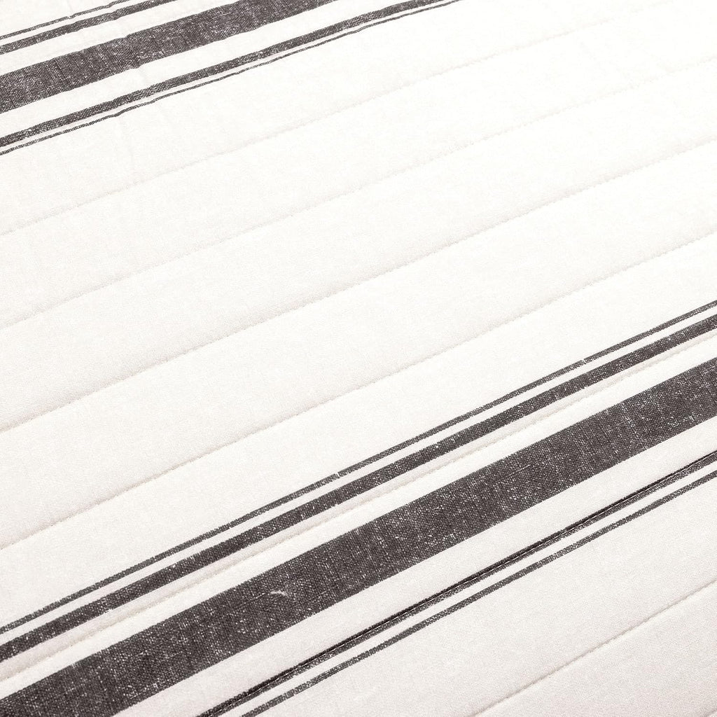 Lush Decor Farmhouse Stripe Reversible Cotton Quilt California King Size 3 Piece Set Black - Farmhouse Bedding Set - Cal King Quilt - Striped Bedding