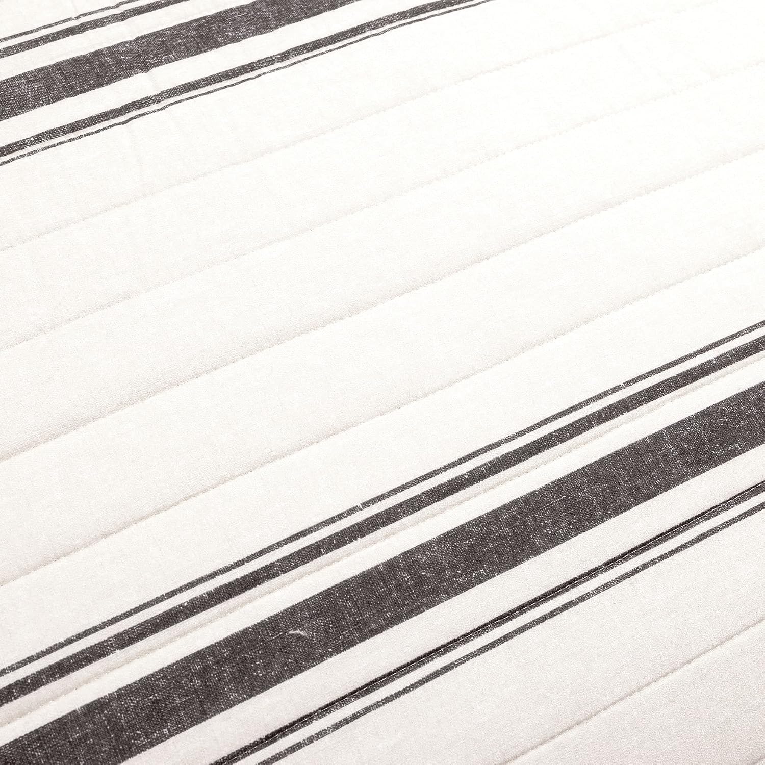 Lush Decor Farmhouse Stripe Reversible Cotton Quilt California King Size 3 Piece Set Black - Farmhouse Bedding Set - Cal King Quilt - Striped Bedding