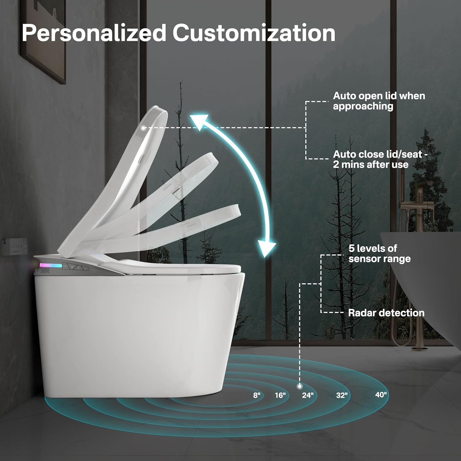 Eridanus One Piece Smart Toilet with Bidet Built in, Electric Bidets with Warm Water Sprayer and Air Dryer, Auto Flush & Lid, ADA Height Elongated Heated Seat, Foot Sensor, Modern Tankless Toilets