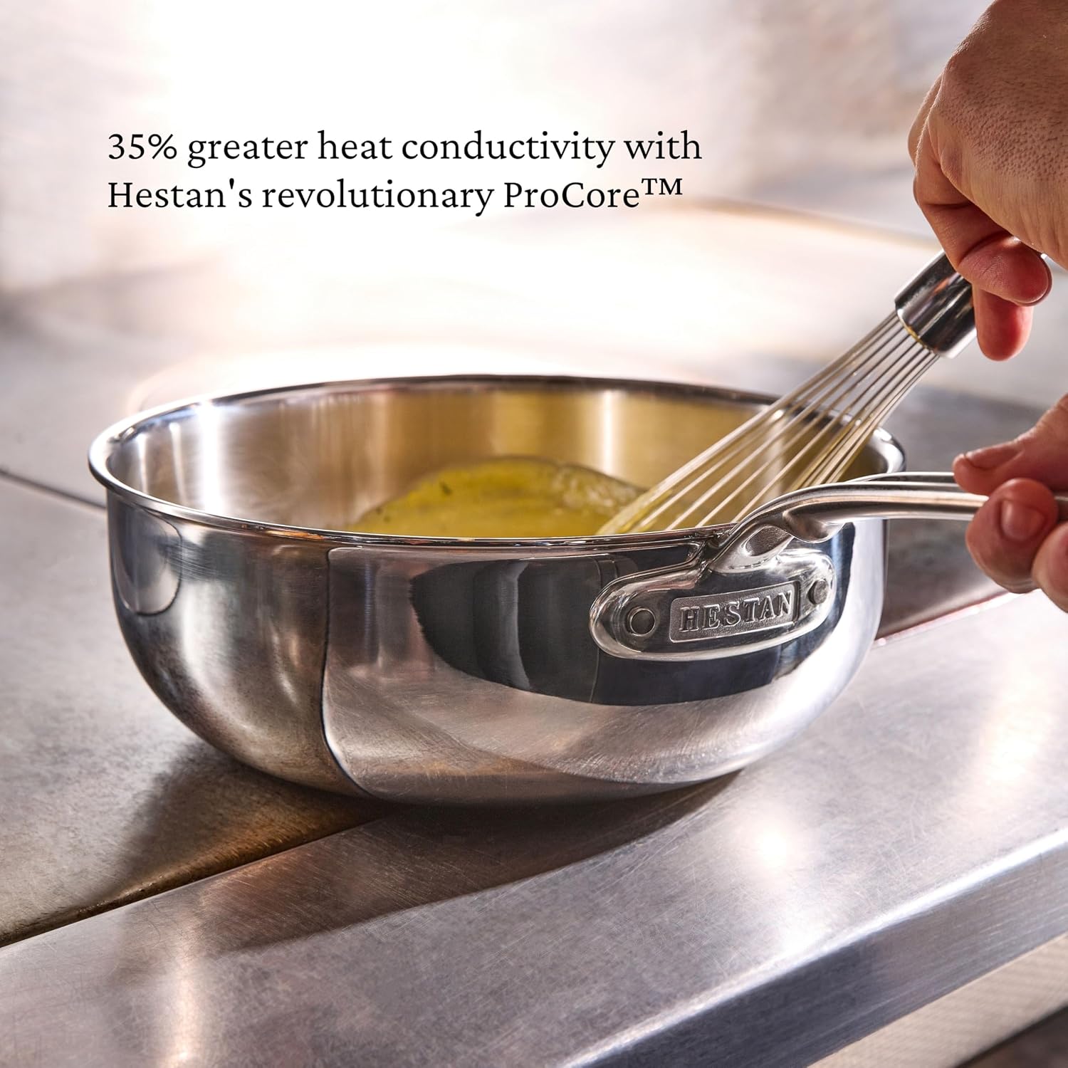 Hestan ProBond Luxe 5-Quart Essential Pan with Lid, Professional Clad Stainless Steel, ProCore Tri-Ply Clad Construction, Polished Exterior, Induction & Oven Safe