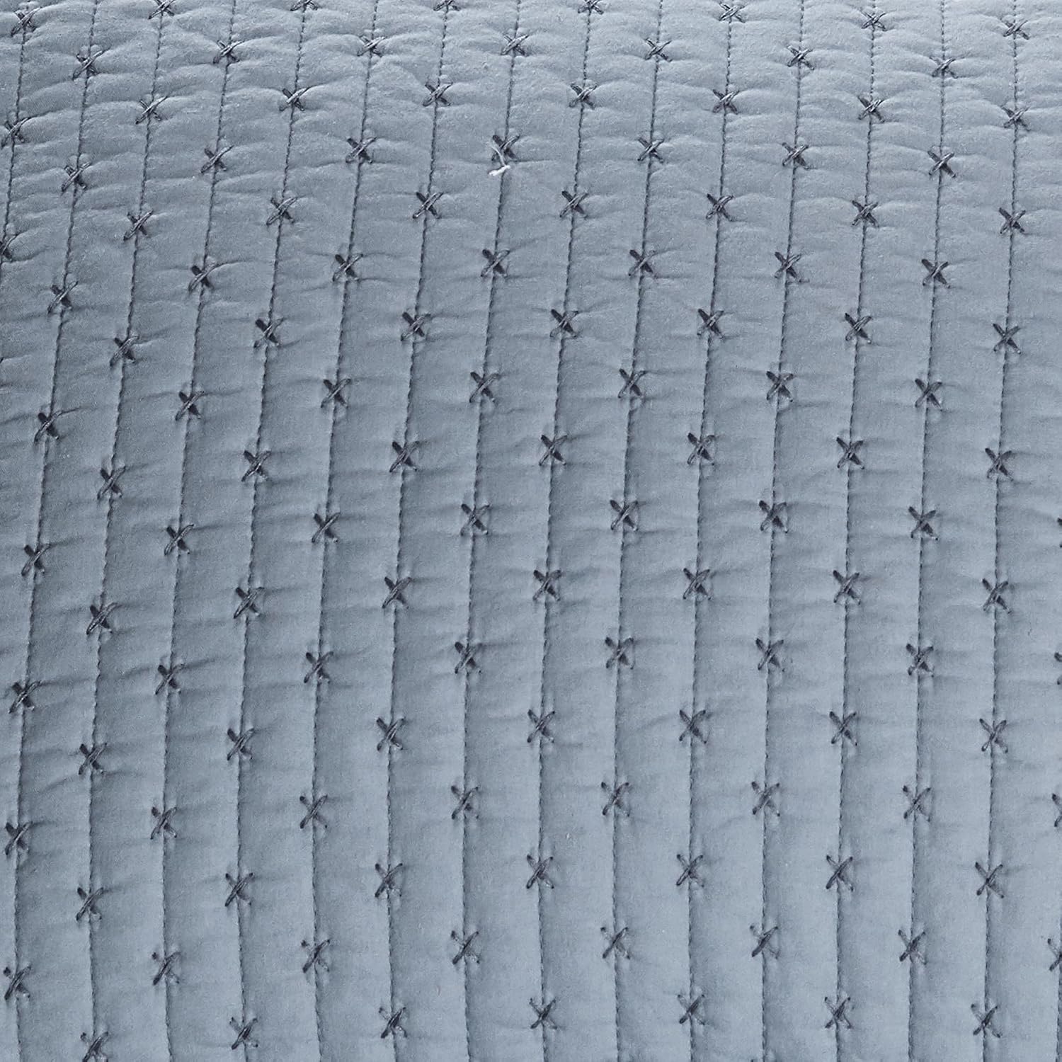 Levtex Home - Cross Stitch Chambray Quilt Set - King Quilt + Two King Pillow Shams - Cross Stitched Pattern - Quilt Size (106x92in.) and Pillow Sham Size (36x20in.) - Reversible - Cotton Fabric