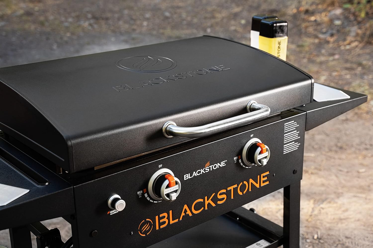 Blackstone 1883 Gas Hood & Side Shelves Heavy Duty Flat Top Griddle Grill Station & OXO Good Grips Chef's Squeeze Bottle Set, Plastic, Translucent
