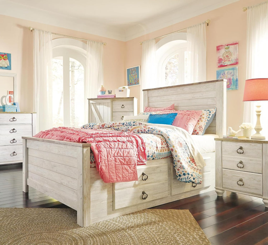 Signature Design by Ashley Willowton Cottage Farmhouse Sleigh Headboard ONLY, Full, Whitewash